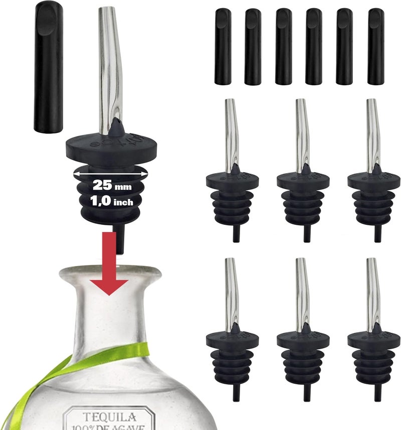 Esatto 6 Pack Metal Pourer Spouts for Oversized Bottles, Includes 6 Dust Caps to Protect from Dirt & Debris, Pour Spouts for Bottles, Liquor Bottle Pourers for Alcohol & Olive Oil - Image 1